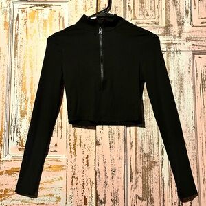 Elegant Black quarter Zip long sleeve Crop Top